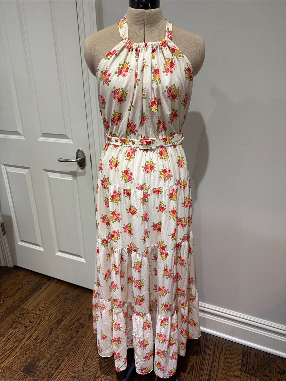 Paloma Blue Octavia Floral Halter Maxi Dress in Cream and Pink M